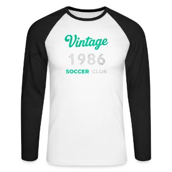 Millésime 1986 – Année de naissance rétro du club de football - T-shirt baseball manches longues Homme - blanc/noir - Devant - Nik (191cm)