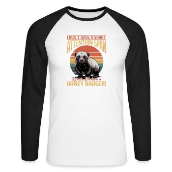 Blaireau drôle - T-shirt baseball manches longues Homme - blanc/noir - Devant - Nik (191cm)