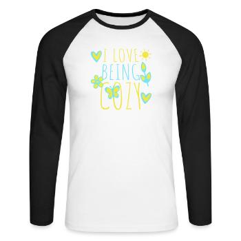 I Love Being Cozy Gemütlichkeit Zuhause Entspannt - Unisex Long Sleeve Baseball T-Shirt - white/black - Front - Nik (191cm)