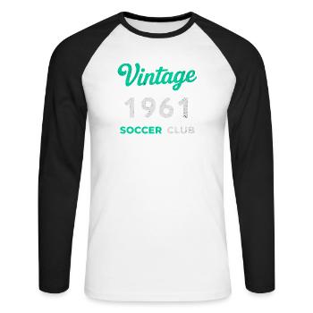 Vintage 1961 – Année de naissance rétro du club de football - T-shirt baseball manches longues Homme - blanc/noir - Devant - Nik (191cm)