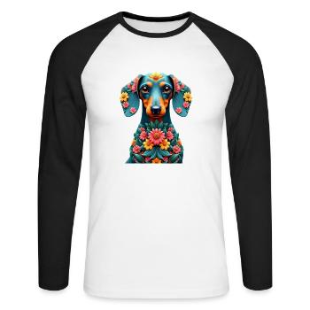 Dackel Dachshund Tekel - Unisex Baseballshirt langarm - Weiß/Schwarz - Vorne - Nik (191cm)
