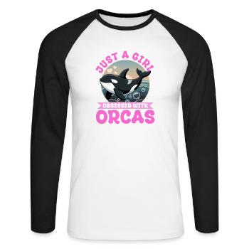 Funny Orca - Unisex Long Sleeve Baseball T-Shirt - white/black - Front - Nik (191cm)