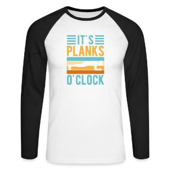 Fitness Fanatics It´s Planks O´Clock Calisthenics - Unisex Baseballshirt langarm - Weiß/Schwarz - Vorne - Nik (191cm)