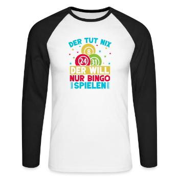 Bingo Qui ne veut pas juste bingo - T-shirt baseball manches longues Homme - blanc/noir - Devant - Nik (191cm)