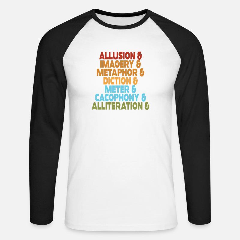 Literarische Mittel Typografie-Stack - Unisex Baseballshirt langarm - Weiß/Schwarz