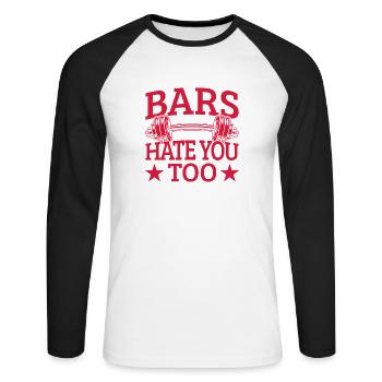 Fitness Motivation Bodybuilder Bars Hate You Too - Unisex Baseballshirt langarm - Weiß/Schwarz - Vorne - Nik (191cm)