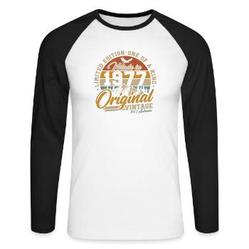 Cadeau d’anniversaire vintage 1977 - T-shirt baseball manches longues Homme - blanc/noir - Devant - Nik (191cm)