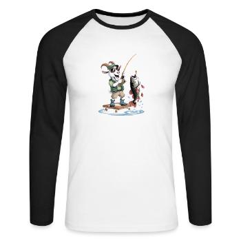 Chèvre de pêche amusante avec une grosse prise de poisson - T-shirt baseball manches longues Homme - blanc/noir - Devant - Nik (191cm)