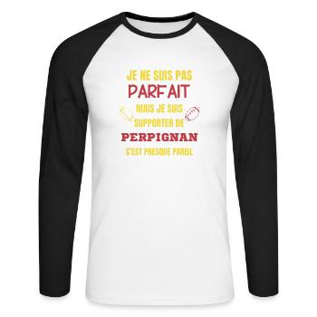 Supporter Rugby Perpignan Humour - T-shirt baseball manches longues Homme - blanc/noir - Devant - Nik (191cm)
