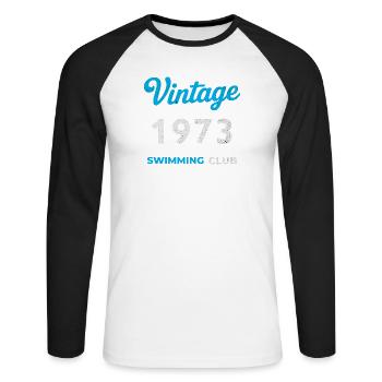 Millésime 1973 – Année de naissance rétro du club de natation - T-shirt baseball manches longues Homme - blanc/noir - Devant - Nik (191cm)