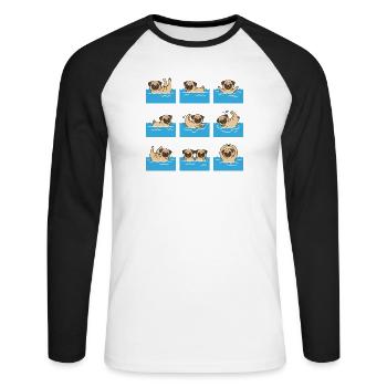 Schwimmender Mops Cartoon Für Hundefans - Unisex Baseballshirt langarm - Weiß/Schwarz - Vorne - Nik (191cm)