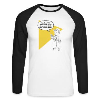 Bonjour tante - tu décroches ? Ta sœur est drôle et agaçante - T-shirt baseball manches longues Homme - blanc/noir - Devant - Nik (191cm)