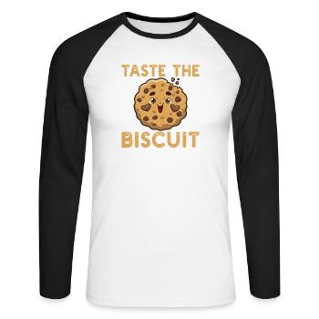 Taste the Biscuit - Unisex Long Sleeve Baseball T-Shirt - white/black - Front - Nik (191cm)