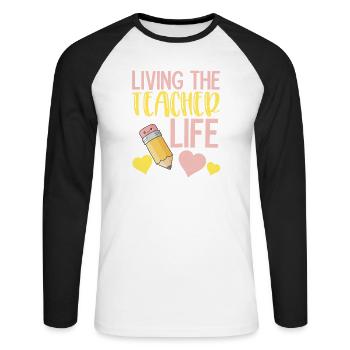 Lehrerleben – Lehrerin für eine inspirierende Schule - Unisex Baseballshirt langarm - Weiß/Schwarz - Vorne - Nik (191cm)