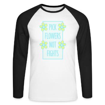 Cueillez des fleurs, pas des disputes, fleurs Paix Logo drôle - T-shirt baseball manches longues Homme - blanc/noir - Devant - Nik (191cm)