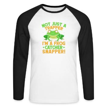 Frog Catcher Not Just A Trapper Frog Snapper Frog - Unisex Baseballshirt langarm - Weiß/Schwarz - Vorne - Nik (191cm)