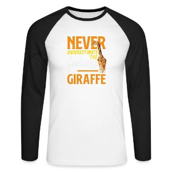 Unterschätze nie die Coolness Giraffe - Unisex Baseballshirt langarm - Weiß/Schwarz - Vorne - Nik (191cm)