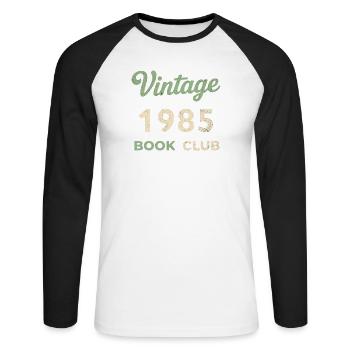 Vintage 1985 Book Club Retro Geburtsjahr Geschenk - Unisex Baseballshirt langarm - Weiß/Schwarz - Vorne - Nik (191cm)