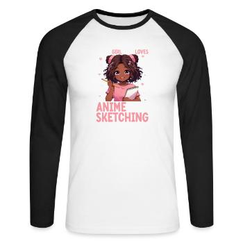 Juste une fille qui adore l’anime et dessine des otaku - T-shirt baseball manches longues Homme - blanc/noir - Devant - Nik (191cm)