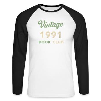 Cadeau rétro de l’année de naissance du club de lecture vintage 1991 - T-shirt baseball manches longues Homme - blanc/noir - Devant - Nik (191cm)