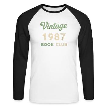 Cadeau rétro de l’année de naissance vintage du club de lecture 1987 - T-shirt baseball manches longues Homme - blanc/noir - Devant - Nik (191cm)