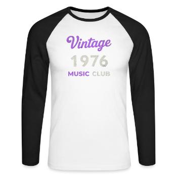 Vintage 1976 Music Club Retro Année de naissance vintage - T-shirt baseball manches longues Homme - blanc/noir - Devant - Nik (191cm)