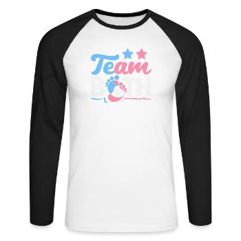 Révélation du sexe de l’équipe des deux jumeaux - T-shirt baseball manches longues Homme - blanc/noir - Devant - Nik (191cm)