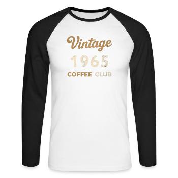 Vintage 1965 – Coffee Club Retro Birth Year - Unisex Long Sleeve Baseball T-Shirt - white/black - Front - Nik (191cm)