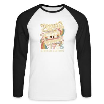 Groovy 1966 Vintage Cassette 60th Birthday - Unisex Long Sleeve Baseball T-Shirt - white/black - Front - Nik (191cm)