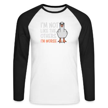 Middle Finger Seagull In Not Like The Others I'm Worse - Unisex Long Sleeve Baseball T-Shirt - white/black - Front - Nik (191cm)