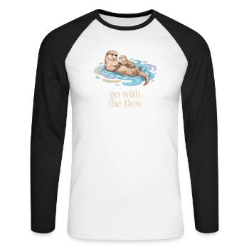 La famille de la loutre se laisse porter - T-shirt baseball manches longues Homme - blanc/noir - Devant - Nik (191cm)
