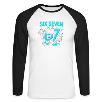 Six Seven 67 Meme Glitch Mascot Italian Brainrot - Unisex Baseballshirt langarm - Weiß/Schwarz - Vorne - Nik (191cm)