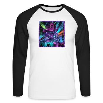 Retro Rave Electro - Unisex Baseballshirt langarm - Weiß/Schwarz - Vorne - Nik (191cm)