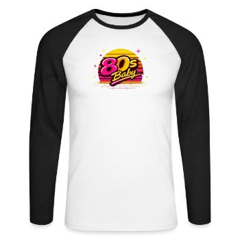 Bébé néon des années 80 - T-shirt baseball manches longues Homme - blanc/noir - Devant - Nik (191cm)