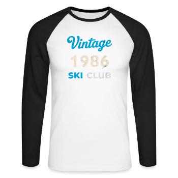 Vintage 1986 – Ski Club Retro Birth Year Gift - Unisex Long Sleeve Baseball T-Shirt - white/black - Front - Nik (191cm)