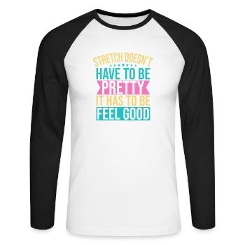 Le yoga : étirement, ça n’a pas besoin d’être assez drôle, le yoga - T-shirt baseball manches longues Homme - blanc/noir - Devant - Nik (191cm)
