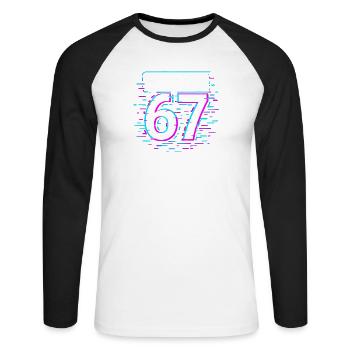 Idée de cadeau Error 67 Six Seven Glitch Cyber Meme - T-shirt baseball manches longues Homme - blanc/noir - Devant - Nik (191cm)