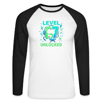 Level 67 débloqué six sept joueurs italiens de Brainrot - T-shirt baseball manches longues Homme - blanc/noir - Devant - Nik (191cm)