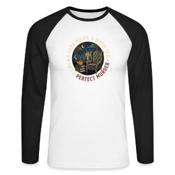 A Dark Night Warm Tea Perfect Murder Cozy Mystery - Unisex Long Sleeve Baseball T-Shirt - white/black - Front - Nik (191cm)