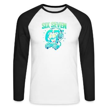 Six Seven Gamer Mascot Italian Brainrot Gaming - Unisex Baseballshirt langarm - Weiß/Schwarz - Vorne - Nik (191cm)