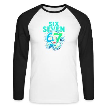 Six Seven Gamer Mascot Italian Brainrot Gaming - Unisex Baseballshirt langarm - Weiß/Schwarz - Vorne - Nik (191cm)