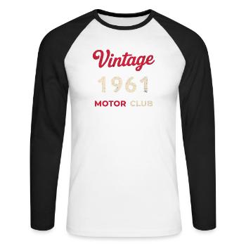 Cadeau vintage de l’année de naissance rétro du Motor Club 1961 - T-shirt baseball manches longues Homme - blanc/noir - Devant - Nik (191cm)