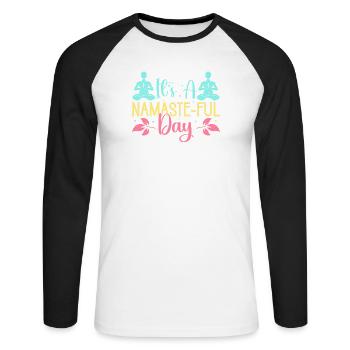 Yoga C’est une journée pleine de namaste Yoga drôle - T-shirt baseball manches longues Homme - blanc/noir - Devant - Nik (191cm)