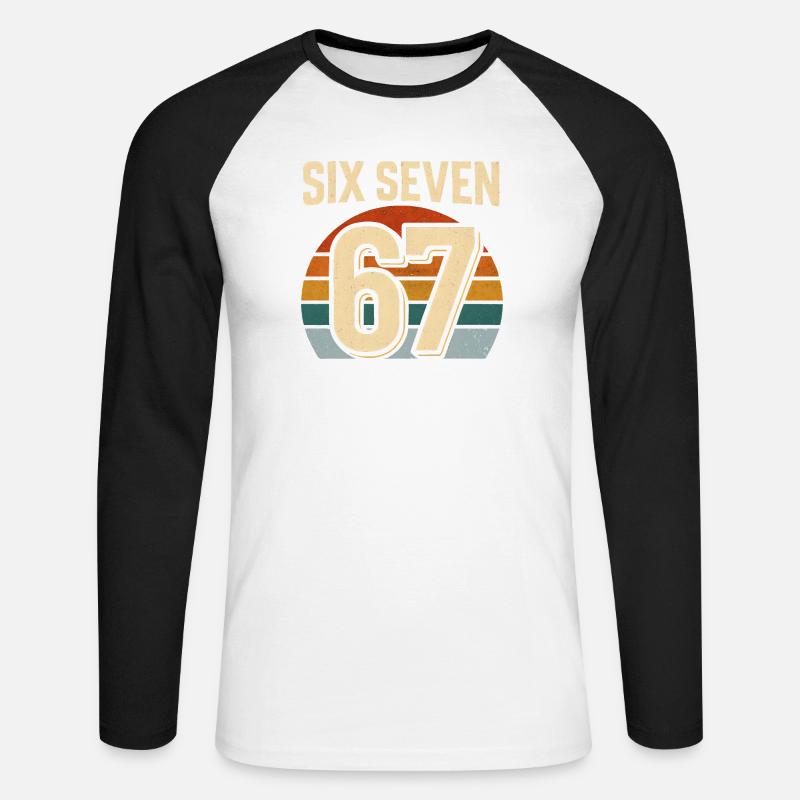 Six Seven 67 Italian Brainrot Retro Sunset Meme - Maglia da baseball a manica lunga da uomo - bianco/nero