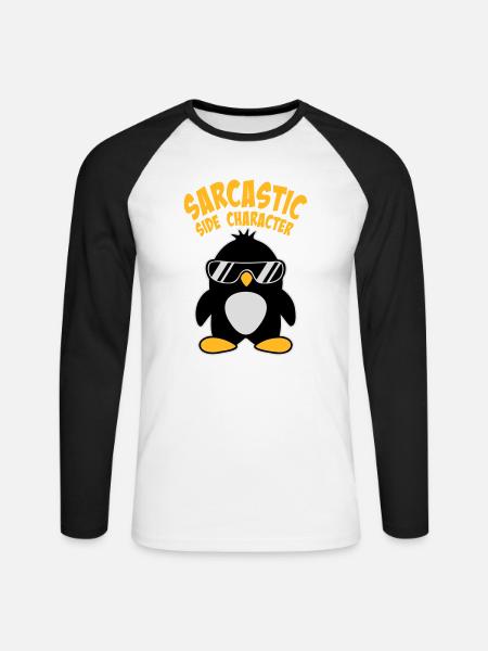 Penguin Sarcastic Side Character Sunglasses Logo - Unisex Long Sleeve Baseball T-Shirt - white/black
