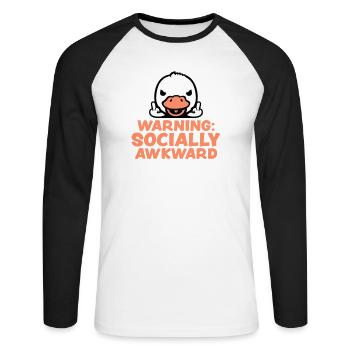 Avertissement : canard maladroit socialement : Oiseau majeur - T-shirt baseball manches longues Homme - blanc/noir - Devant - Nik (191cm)