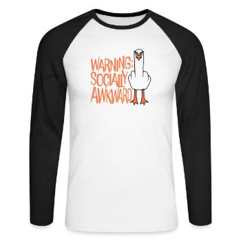 Warning Socially Awkward Möwe Mittelfinger Frech - Unisex Baseballshirt langarm - Weiß/Schwarz - Vorne - Nik (191cm)