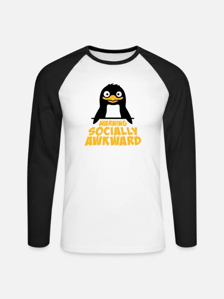 Penguin Warning Socially Awkward Funny Clumsy - Unisex Long Sleeve Baseball T-Shirt - white/black