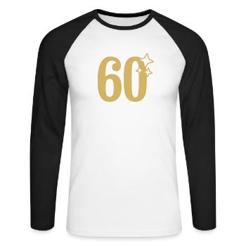 60th Birthday 60th Anniversary Gold Star - Unisex Long Sleeve Baseball T-Shirt - white/black - Front - Nik (191cm)