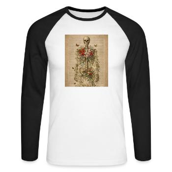 Skeleton Flower Nature Floral Gothic Fairycore - Unisex Long Sleeve Baseball T-Shirt - white/black - Front - Nik (191cm)